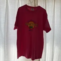 ハードロックカフェ Tシャツ 刺繍ロゴ ビッグロゴ USA製 ピンク