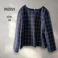 ✨️美品✨️インディヴィ＊ ウィンドウペンチェック 【38】 ネイビー 日本製のサムネイル