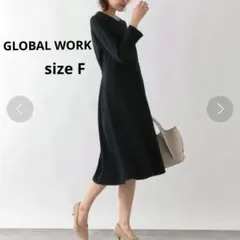 【GLOBAL WORK】すご楽カット Aライン ワンピース ブラック