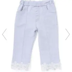 《未使用》スラップスリップ 裾お花レース デニム 80サイズ 7分丈パンツ