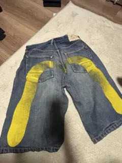 デニムショートパンツ イエローペイント
