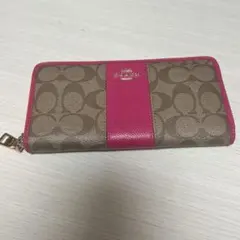 COACH シグネチャー ラウンドファスナー長財布 ピンク