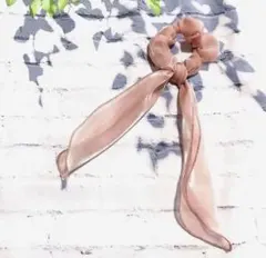 ⟡新品⟡ 光沢シュシュリボン くすみピンク