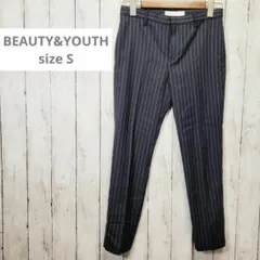 BEAUTY&YOUTH ネイビー ストライプ テーパード スラックス パンツ