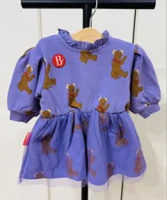 韓国ベビー服　85cm クマプリント紫色ワンピース　新品美品タグ付き