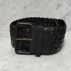 vintage Italy レザーベルト 本革 メッシュベルト ブラック 黒