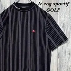 ルコックスポルティフ　ゴルフ　モックネック　シャツ　半袖　ストライプ　M