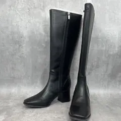 【新品未使用品✨】 ロングブーツ ヒール ブラック レザー ジッパー付 22.5