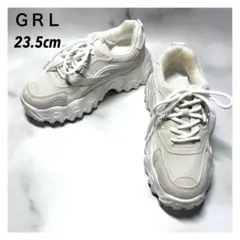 【美品】GRL デザインソール ダットスニーカー厚底 メッシュ スエード23.5