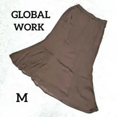 グローバルワーク フレアロングスカート テロテロ ウエストゴム ブラウン M