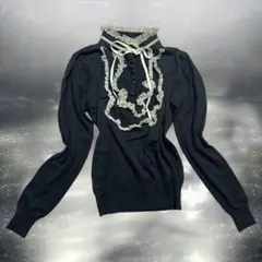 00s レース　フリル　リボン　ニット　ロンt ダークコア　コケット　y2k