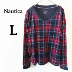 Nautica チェック柄 長袖 フリース Lサイズ