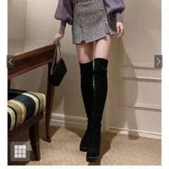 GRL 厚底スクエアトゥストレッチニーハイブーツ