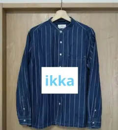 ikka　ストライプ バンドカラーシャツ　Lサイズのサムネイル