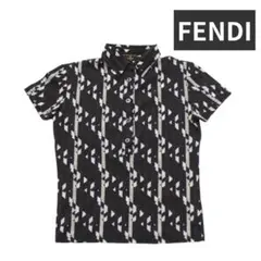 【希少】FENDI 半袖ポロシャツ 総柄 ブラウン 42 伸縮性 イタリア製