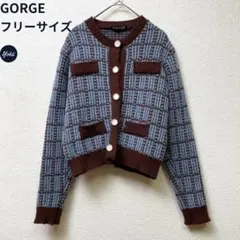 GORGE ゴージ クルーネックニット長袖カーディガン 青 フリーサイズ