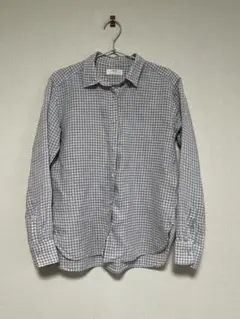 UNIQLO プレミアムリネンチェックシャツ　長袖グレー Mサイズのサムネイル