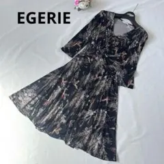 EGERIE PARIS ストレッチ ワンピース 鳥 総柄