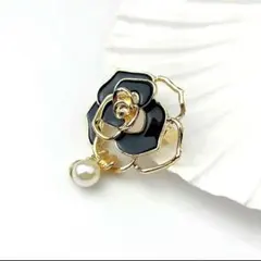 海外 インポート ブローチ 薔薇 バラ ローズ ブラック 黒 パール 華やか