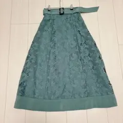 【美品】花柄レース　裾切り替え　スカート