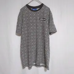 アディダス Tシャツ 半袖 幾何学模様 Lサイズ ブラック×ホワイト メンズ