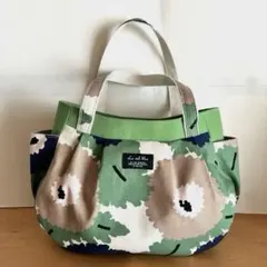 花柄【綿麻キャンバス】タック入りサイドポケット付きトートバッグ