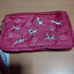 merri ment 猫刺繍 ポーチ ピンク