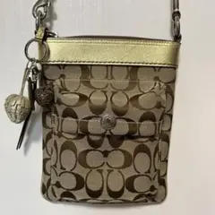 いくたん様専用　コーチ ロゴポーチ ショルダーブラウン/ベージュ／ゴールド