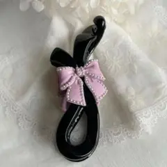 大人可愛い　パール　リボン　バナナクリップ　ヘアクリップ／ピンク