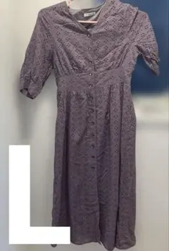L コットン ワンピース 綿 半袖 総カットレース シャツワンピース刺繍