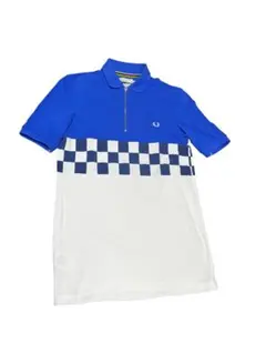 FRED PERRY チェック柄 ジッパーポロシャツ 青