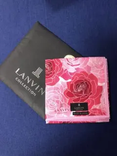新品未使用　LANVIN バラ柄ハンカチ 日本製　大判　ミニスカーフ