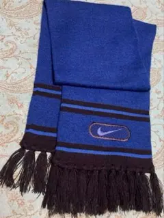 90s Nike マフラー　フリンジ付き　ロング　青　黒　刺繍　ヴィンテージ