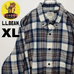 USA古着 L.L.BEAN　ネルシャツXL　ホワイトネイビー　チェック