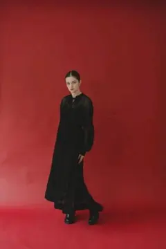 PINUE シアー×ニットコンビワンピース（BLACK）（サイズ：S）