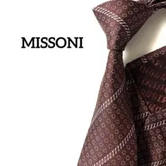 MISSONI ミッソーニ　ネクタイ　花柄　ストライプ　ボルドー系