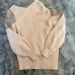 snidelレース付きオフショルダー ニット ピンク