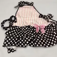 キッズエプロン 黒と白の水玉模様