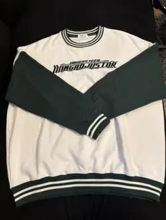 ロゴプリント 長袖トレーナー ホワイト/グリーン