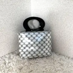 CELINE エナメル ミニハンドバッグ マカダム柄 白 黒