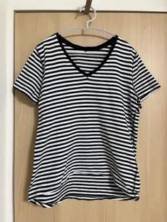 AZUL BY MOUSSY コットン 白黒ストライプ Tシャツ L