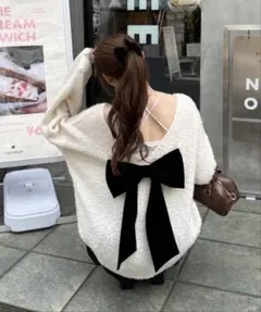 NICE CLAUP ベロアリボンニット