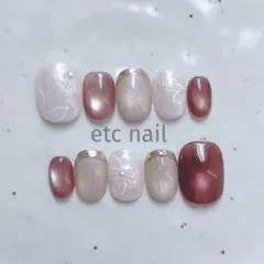 No.460ベリーショート　ネイルチップ ピンク　ホワイト　マグ　お花　冬