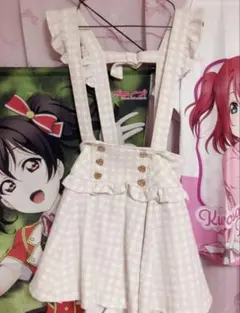 リズリサ ♡ サスペンダー付ギンガムチェックツイードスカパン ピンク