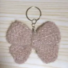 ②ピンクブラウン キラキラ リボン 手編み編み物毛糸 ミルクティー モヘア