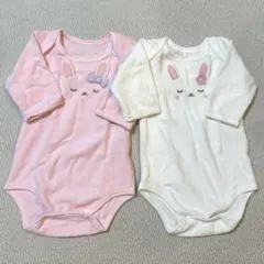 【新品未使用】長袖ロンパース 62cm うさぎ 2枚セット 女の子 春服