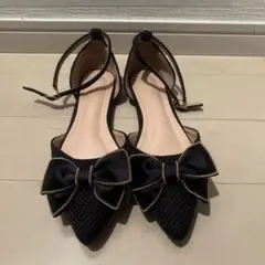 【SHEIN】リボン付き　アンクルストラップ　パンプス ブラック ポインテッド