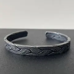 ヴィンテージ シルバー バングル ブレスレット アンティーク レトロ リーフ柄
