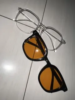 クリアフレーム オレンジレンズ サングラス伊達メガネ2点セット