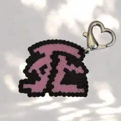 アイロンビーズ キーホルダー ストラップ ハンドメイド 【死】 ピンク×ブラック